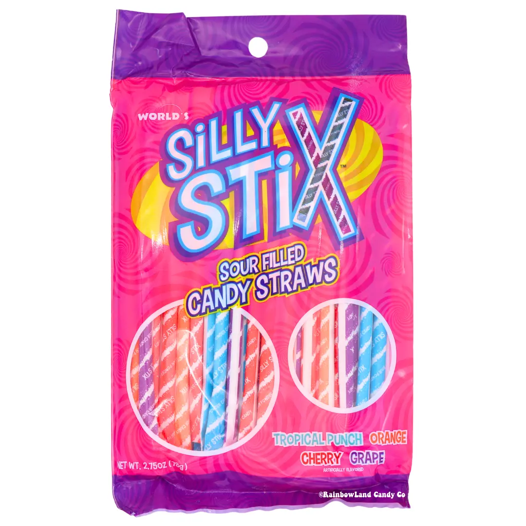 Silly Stix Sour Candy Powder Straws | 4 Flavors 2.75 oz Bag