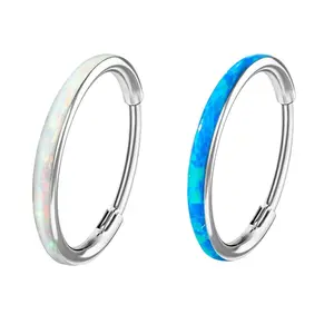 Oufer 20G Opal Nose Hoop Ring Hinged Segment Helix Earring