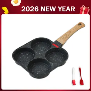 Free Brush & Scraper Included! 4-Cup Nonstick Egg Pan | Perfect for Breakfast, Burgers | Gas & Induction Ready Multifunction Non-Stick Egg Frying Pan