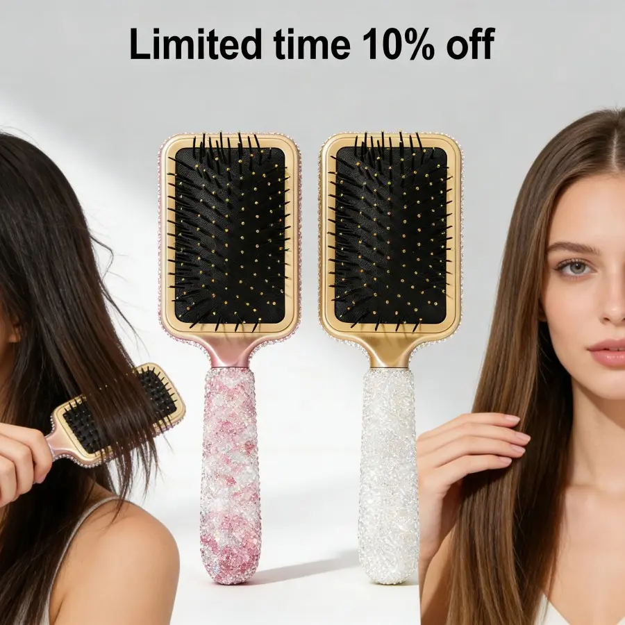 Rhinestone-Decorated Hairbrush, Long-Handle Scalp Massage Comb, Gentle Detangling Hairstyling Tool for Women, Lightweight Portable Travel Hair Care Accessory