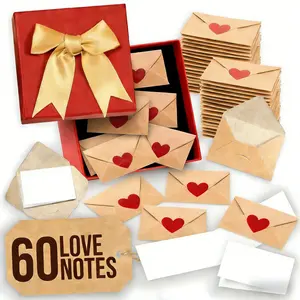 Mini Heart Envelope Stickers, 60 Blank Note Cards with Envelopes, Valentine's Day Love Notes, Perfect Gift for Him, Her, Boyfriend, Girlfriend, Wife, Husband