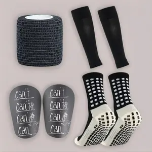 Youth & Adult 7-Piece Soccer Gear Set - Non-Slip Compression Ankle Socks, Shin Guards, Sock Covers & Wrap Bandage for Outdoor Training Matches