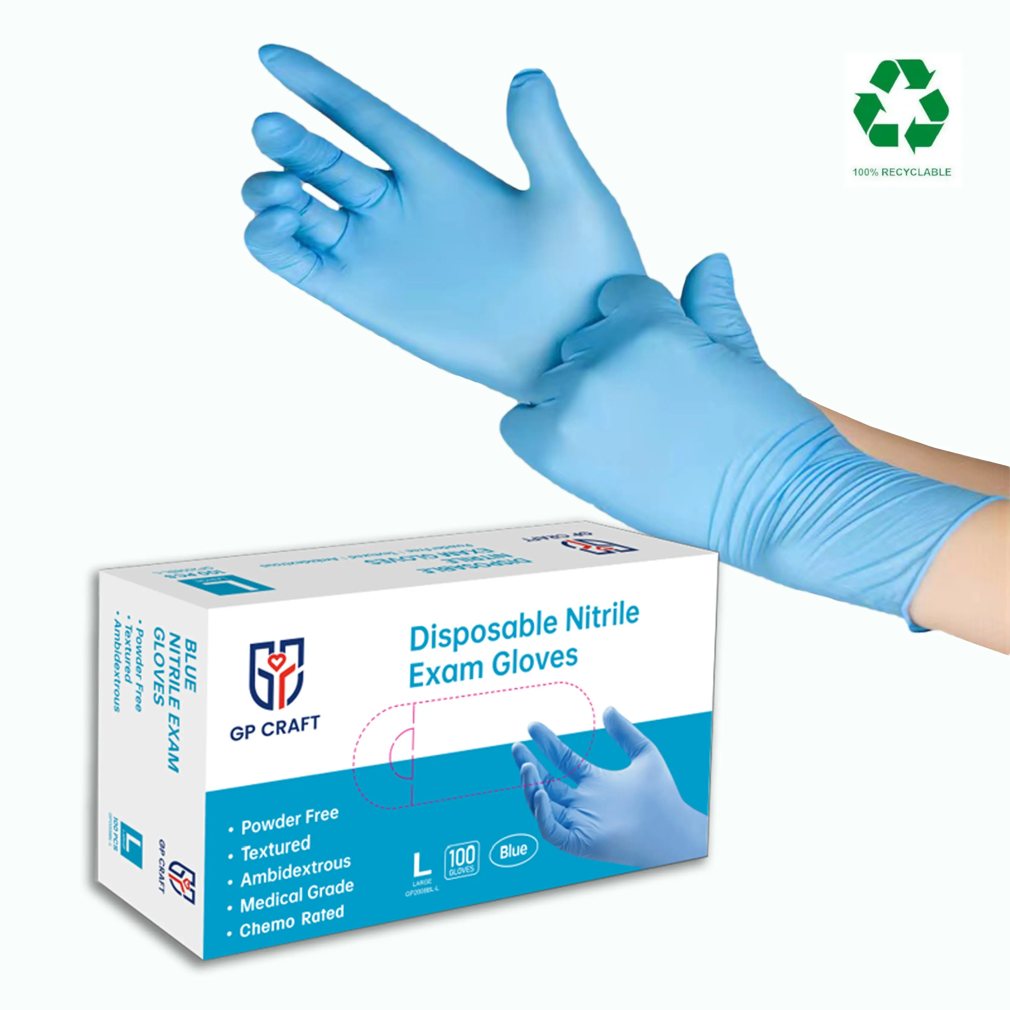 GP Craft Blue 4mil Nitrile Disposable Gloves, Powder-Free, Latex-Free, Waterproof, Non-Slip, for Household Cleaning, Home Care Essentials