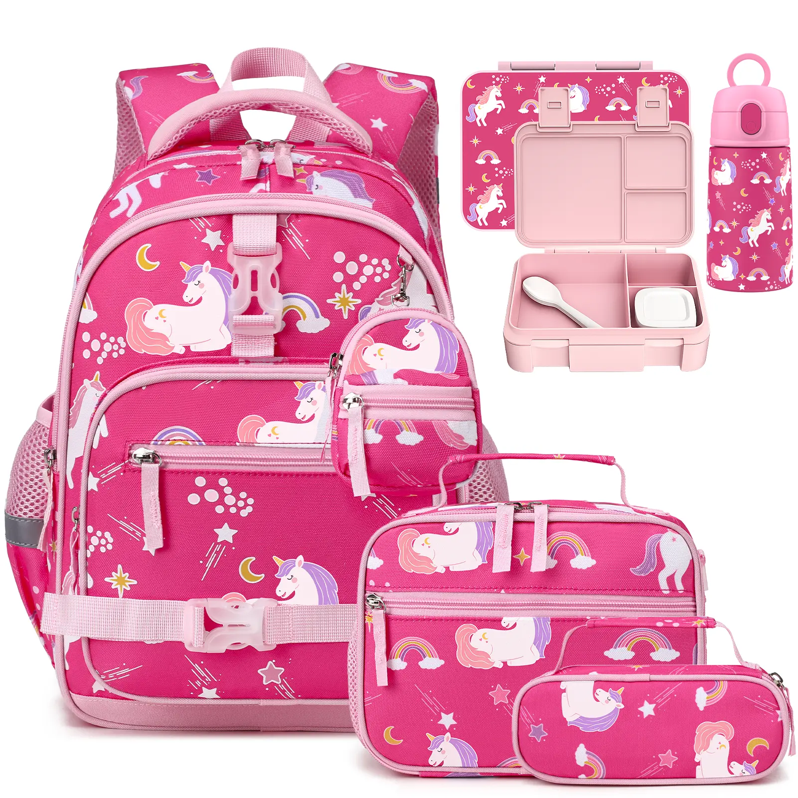 SIMILOVE 5PCS Butterfly Luminous Backpack Set for 5-8 Years Toddler Girls, 15in School Backpack, 13oz Insulated Water Bottle, Safe Materials, Organized Design, Playful Style, Elementary Graduation Gift