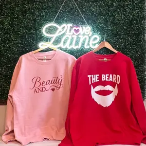 BEAUTY AND THE BEARD MATCHING COUPLES ULTRA SOFT FLEECE CREWNECK SWEATSHIRT/COUPLES SHIRTS/VALENTINES DAY SHIRT
