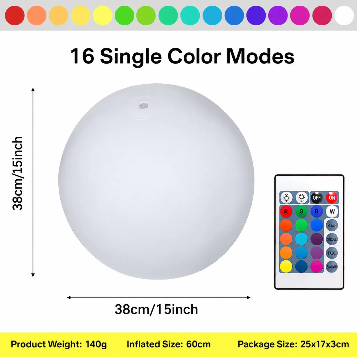 [DealsForYouDays] 6-in Rechargeable Cordless LED Light Ball - Ambient Lighting, Remote-Controlled, 16 RGB Color Changing, Dimmable, Water Resistant Floating Decorative Light, 1-1.5 Hours Charge, Room Decor for Home & Festive Use