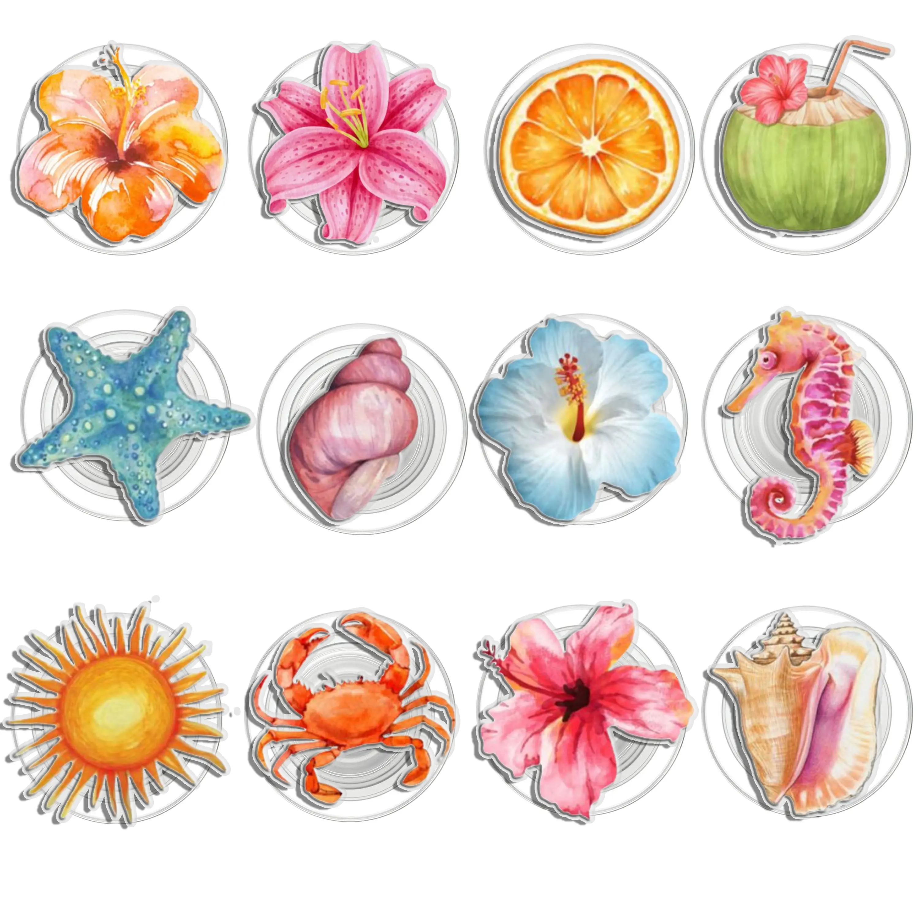 Seashell Starfish And Flower Coconut Girlie Tropical Colorful Preppy Summer Magsafe Phone Grip Magnetic e-Reader Grips Kindle Grip Magnetic Kindle Grip Book Lover Kindle Accessories Phone Holder PopSocket Phone Grip Magnetic Pop Socket Phone Grip