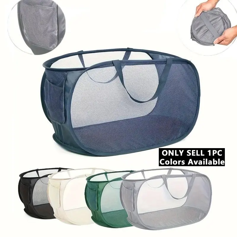 Durable Foldable Laundry Basket with Side Pockets and Reinforced Handles, Quick Folding Mesh Design, Storage Basket for Clothes and Toys, Clothes Hamper, Clothes Baskets, Collapsible Storage Baskets