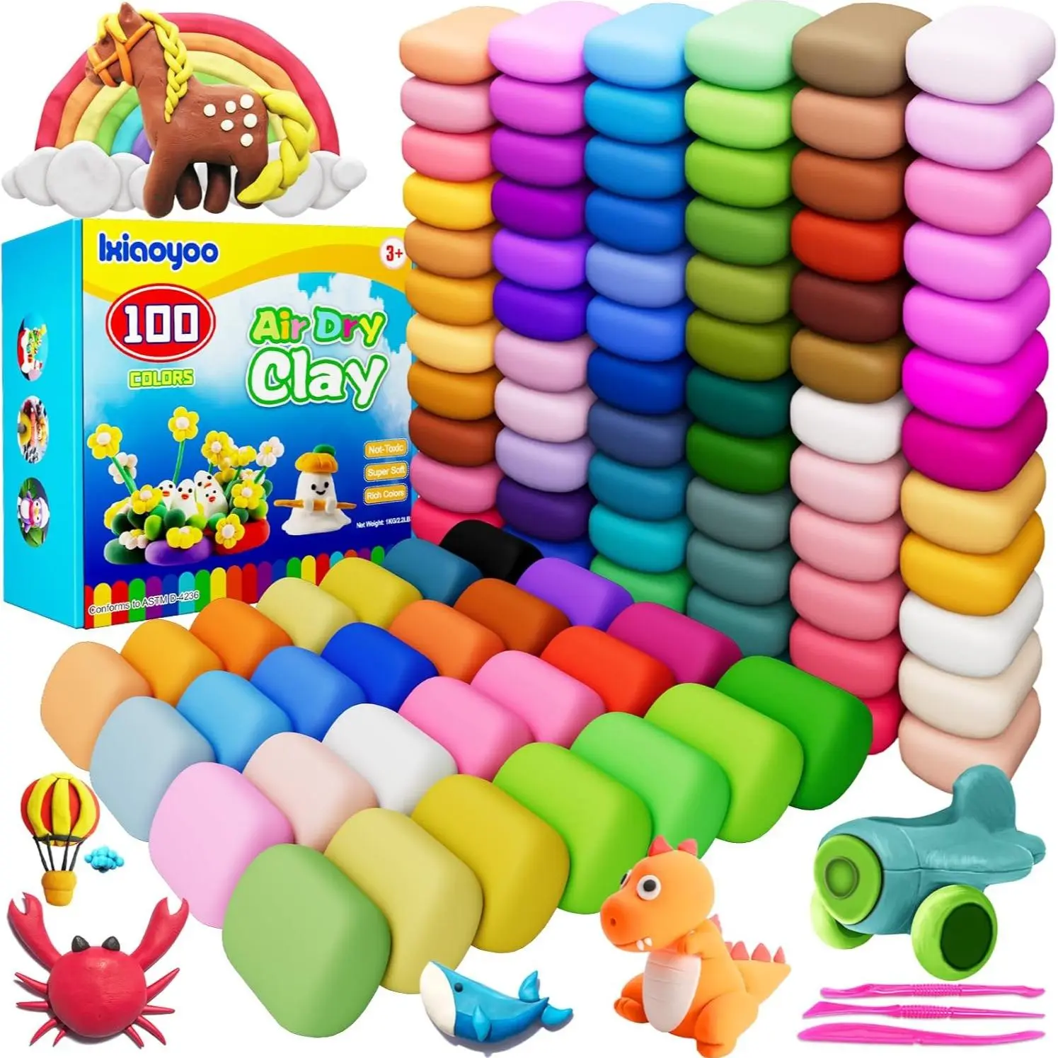 Air Dry Clay, Modelling Clay for Kids, DIY Molding Magic Clay for with Tools, Soft & Non-Sticky, Toys Gifts for Age 3 4 5 6 7 8+ Years Old Boys Girls Kids, Clay Date Toy