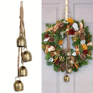 4 Bell Christmas Bells for Peaceful Relaxing Sounds, Rustic Metal Bells for Christmas Decoration, Rope Hanging Bells for Indoor & Outdoor Home Decor