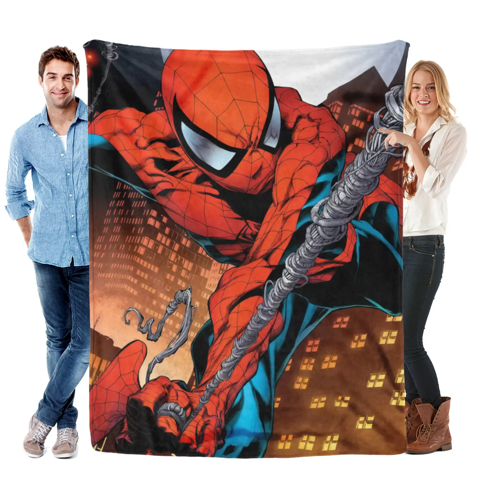 [SummerVibes] Marvel Spider Man Classic Web Slinging Flannel Throw, Oversized Cozy Blanket, Lightweight, Great Summer Gift For Fans