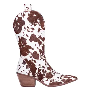 Dingo Womens Live A Cow Pointed Toe Pull On  Casual Boots Mid Calf Mid Heel 2-3" - Brown, White