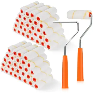 Microfiber  Roller 4 Inch, Small  Roller Covers (3/8-Inch Nap, 60 Pack), Mini  Rollers for House Painting with  Roller Frame, Wall Painting Tool