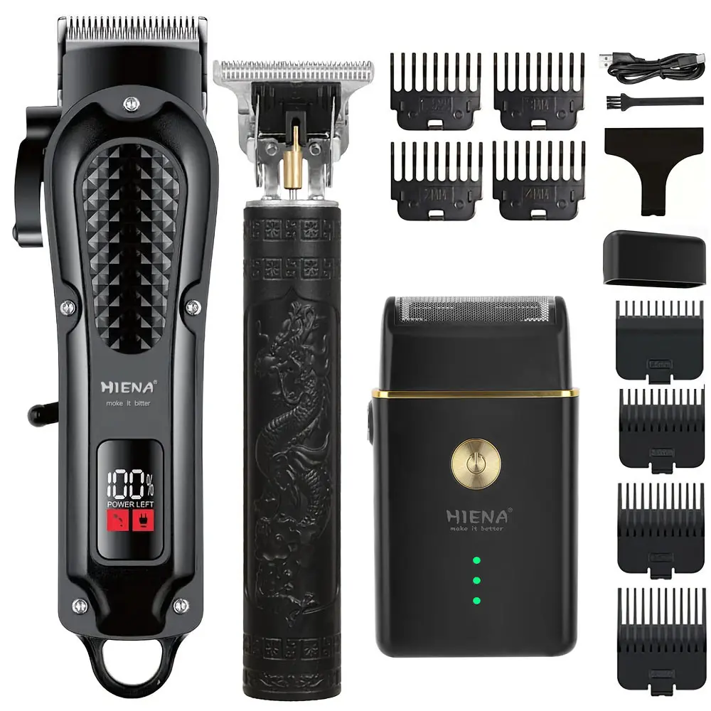 3-in-1 Hair Clipper Grooming Kit for Men, All-Metal Rechargeable Trimmer Machine with LED Display, Professional Barber Equipment with Stainless Steel Blades for Haircuts, Automatic Rechargeable Hair Trimmers & Clippers, 3-In-1 Cordless Hair Trimmers & Cli