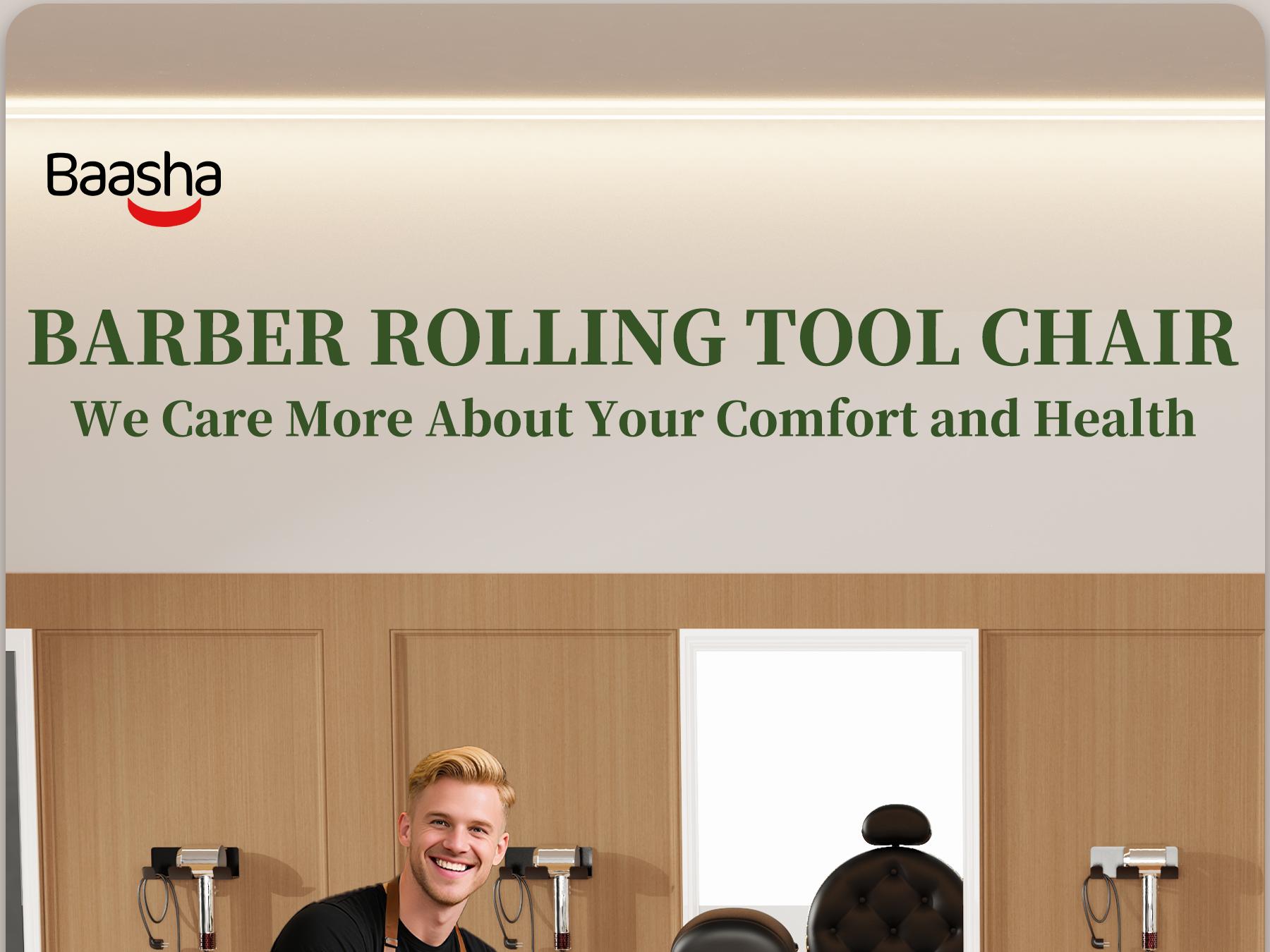 Baasha Innovative Rolling Stool Attachment for Barber Chair | Height-Adjustable Stylist Stool with Backrest | 180° Swivel Ergonomic Salon Tool for 520mm-680mm Bases | Reduce Back & Leg Strain | Accessory ONLY - Gold Chair NOT Included