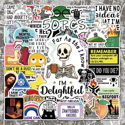 50pcs Snarky Meme Aesthetic Vinyl Sticker Pack, Funny Sarcastic Quote Stickers for Water Bottle, Smartphone Case, Journal and Scrapbook DIY Decoration, Decorative Stickers