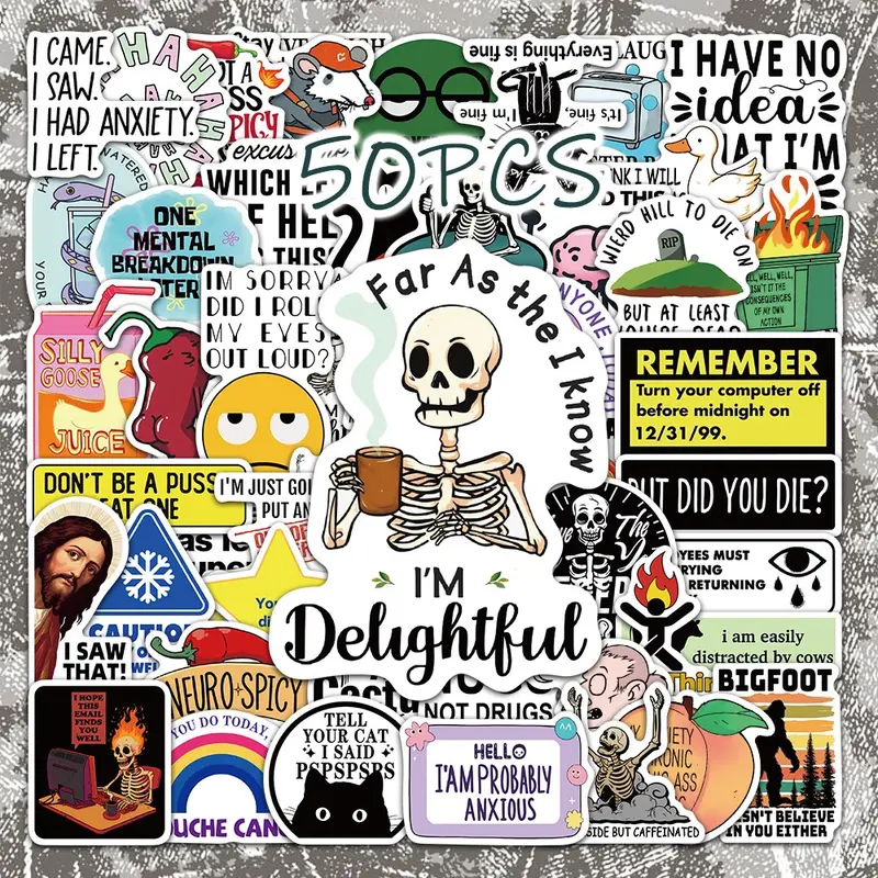 50pcs Snarky Meme Aesthetic Vinyl Sticker Pack, Funny Sarcastic Quote Stickers for Water Bottle, Smartphone Case, Journal and Scrapbook DIY Decoration, Decorative Stickers