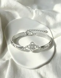 Sister Gifts from Sister Bracelet, Forever My Sister Adjustable Bangle Bracelet with Cubic Zirconia, Birthday Christmas Gift for Women