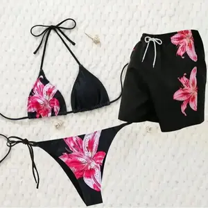 Matching Swimwear Set for Couples - Bra Bikini & Men's Beach Shorts, Stylish for Summer Vacation Gift For Him and Her