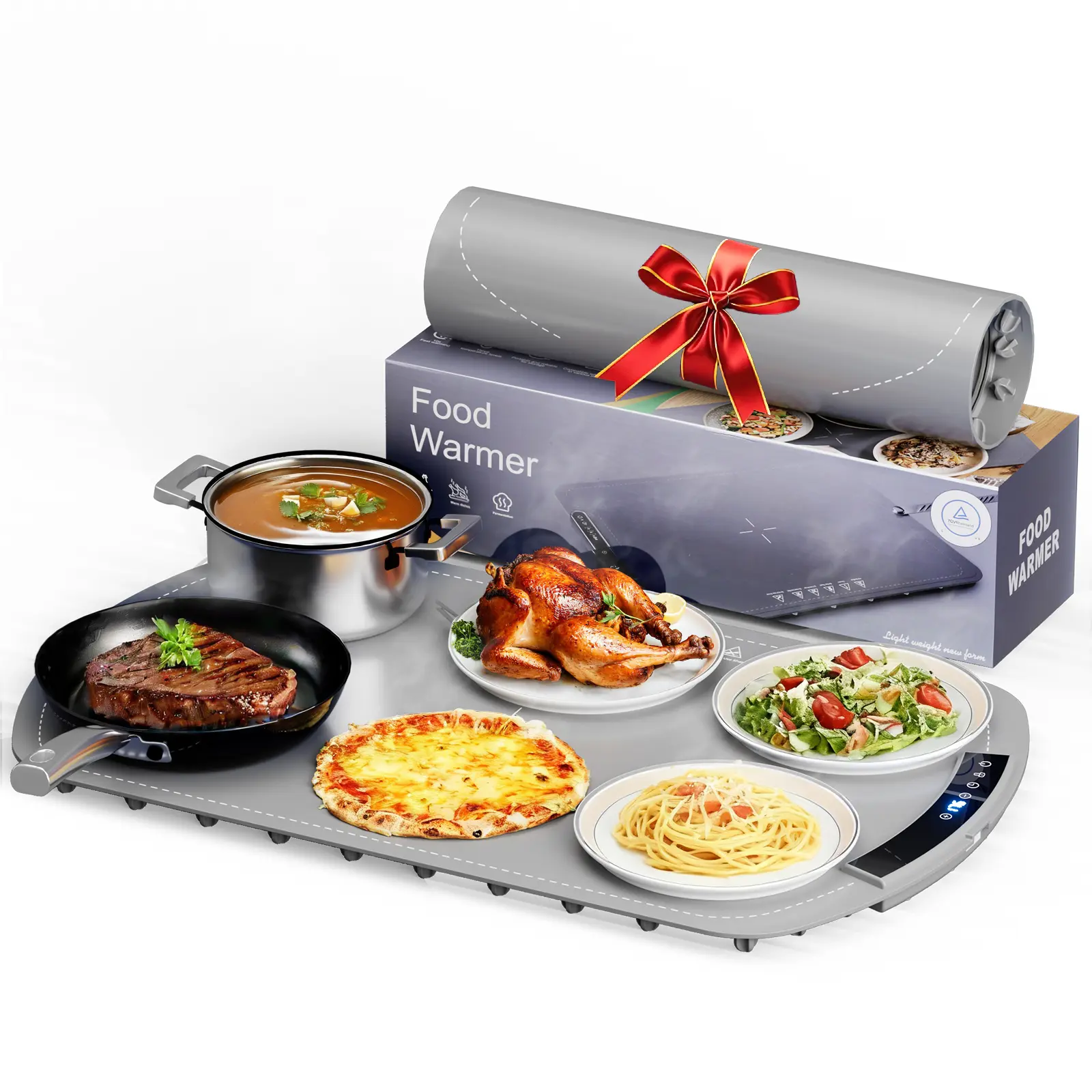 COWSAR Portable Electric Fast-Heating Flexible Food Warmer Mat - Silicone Buffet Hot Plate with ABS/PC Build, 7-Level Temp Control, Child Lock, Raised Feet, Roll-Up Design, Auto Shut-Off, Customizable Timer, Fits 5-6 Plates for Home, Parties Use