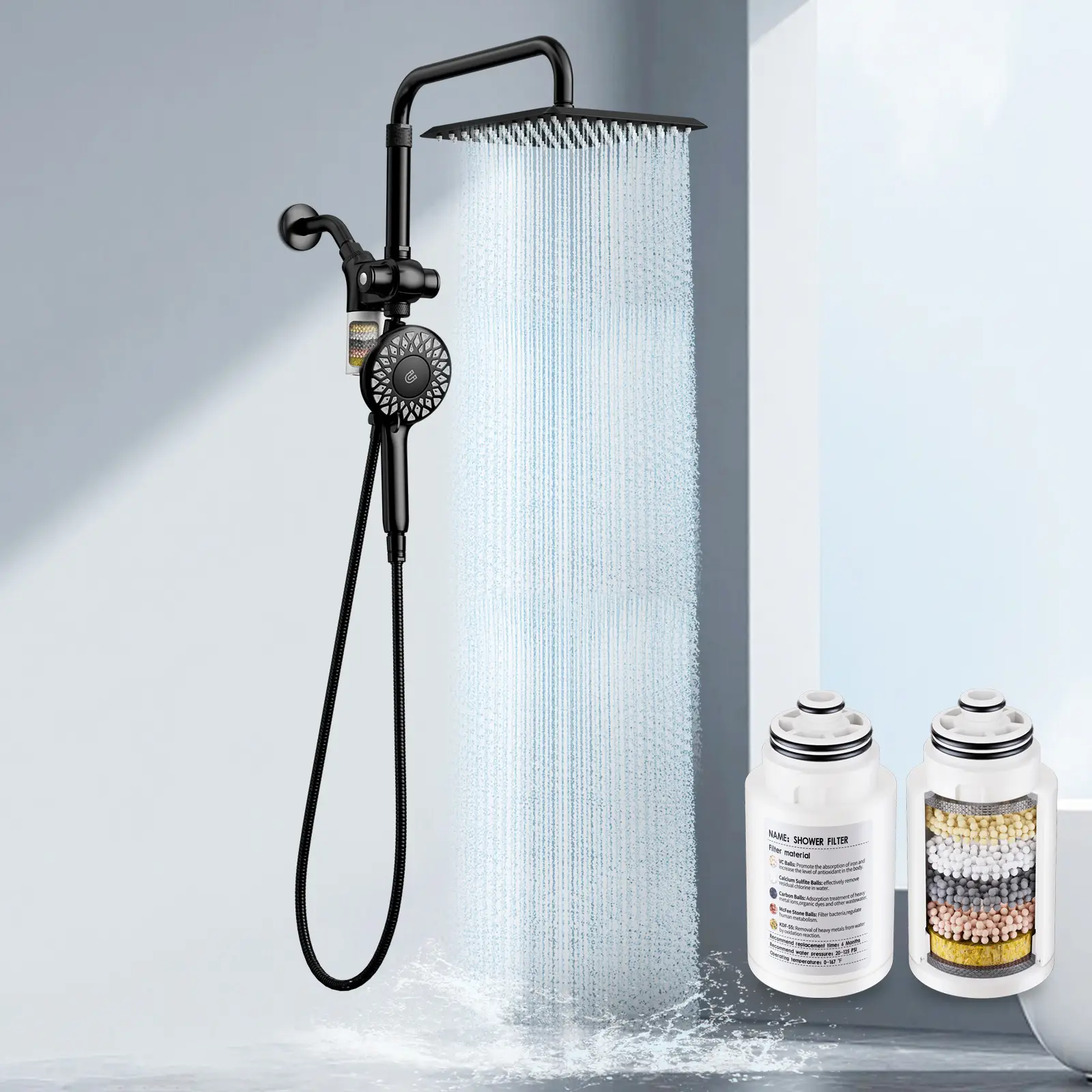 Dual Shower Heads with Handheld Spray Combo Set, Magnetic Filtered Showerhead, Bathroom High Pressure Rainfall Shower Head and Handle Set with Filter