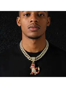 New Arrival Men's Full Diamond Chain Hip-Hop Style Personalized Cartoon Dinosaur Pendant Necklace