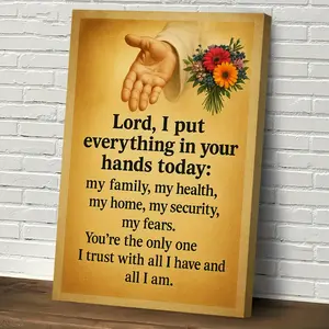 Praying Hands and Flower Bouquet Wooden Framed Canvas Wall Art Religious Faith and Warm Floral Wall Decoration for Home Decor