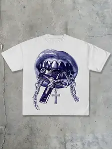 Men Women Short Sleeve T-Shirt, Unique Pattern Cross Chain Print Round Neck Fitted, Casual Daily Wear Versatile Top Tee