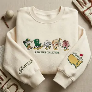 Custom Golf Tournament Embroidered Sweatshirt, Retro Golfer Collection Embroidery Shirt, Personalized Name Sleeve Golf Lover Crewneck