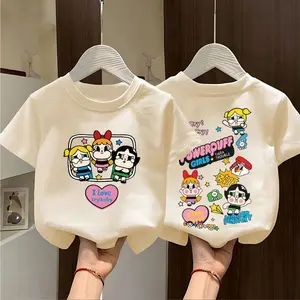 Children's summer cotton T-shirt, loose round neck with short sleeves, simple and popular cartoon print, stylish and multifunctional, breathable and comfortable, sizes 100-160.