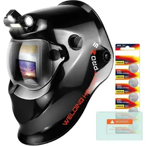 Auto Darkening Welding Helmet with Light Solar True Color Welding Hood 2 Arc Sensor Wide Shade 9-13 Welding Mask with Extra Grinding Mode Weld Helmet (Black)