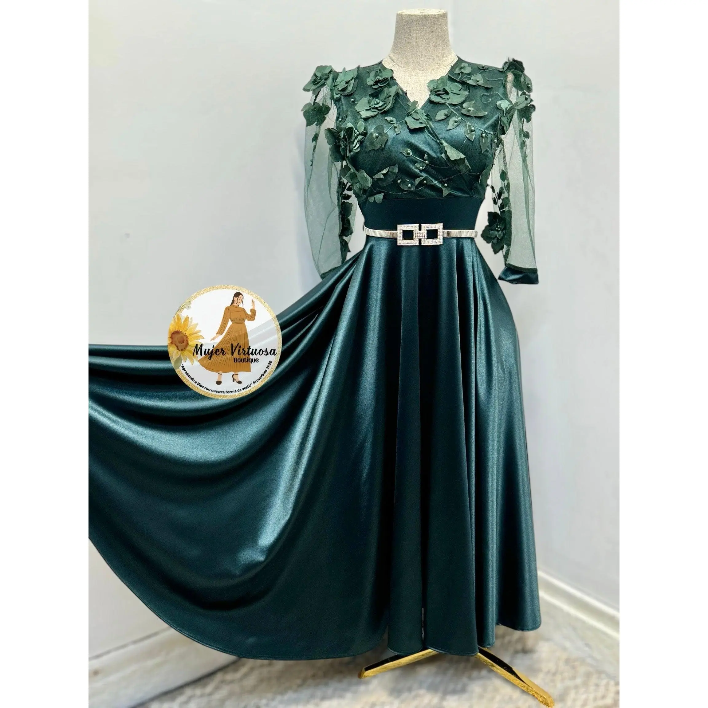 Cecilia Emerald Green Satin Dress