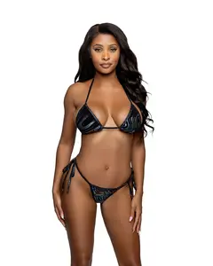 Women's Embossed Velvet 2-Piece Bikini Set - Triangle Top, Tie-Side Design, Textured Fabric for Sports, Festival Wear