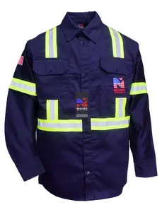 FR Shirts Flame Resistant Long Sleeve Shirt Large Reflective Stripes High Visibility Workwear Machine Washable Striped Uniforms Firefighter Jacket