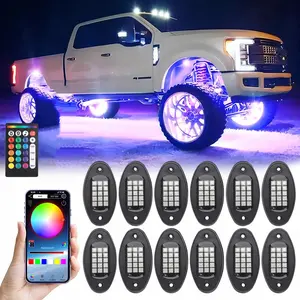 12-Pod RGB LED Rock Lights Kit with Smart APP - IP67 Waterproof Underglow Lights, 16 Million Colors, 12V for UTV, ATV, Jeep, Truck, Off-Road Vehicles
