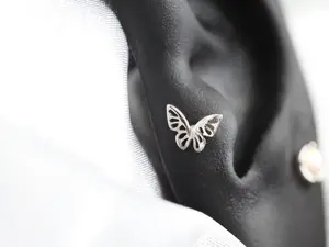 CutOut Butterfly Tragus Threadless Earring • 16g 18g 20g Origami Cartilage Earring • Dainty Tiny Butterfly Barbell • Whimsigothic Conch Stud