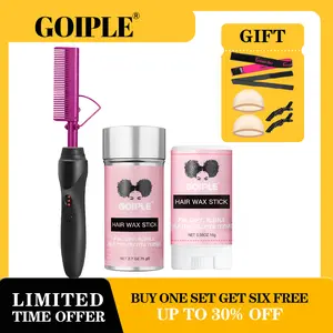 9 Count Hot Comb Set Pink Electric Hair Straightener and Curling Iron for Natural Black Hair Wigs Straightening Bristle Super Sleek Smooth