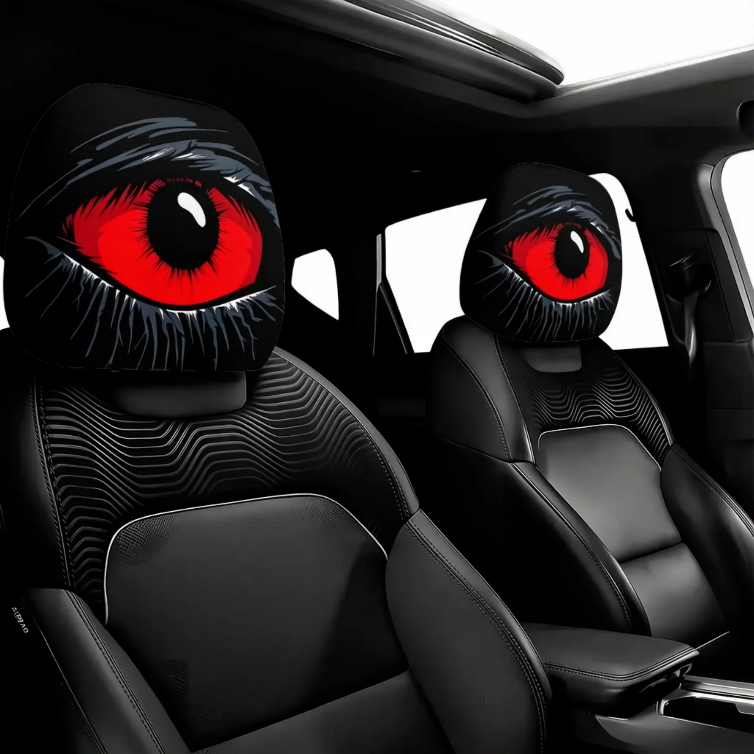 Car Headrest Covers with Gothic Red Devil's Eye, 2 Pcs Washable Street Style Car Accessories, Red & Black Interior Decor for GM Vehicles homedecor, Car Interior Decoration, Cool Car Stuff