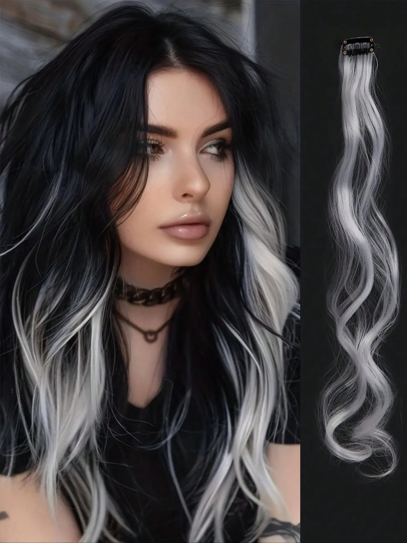 Clip-On Hair Extensions, Artificial Hair Extension, 20inch Long Loose Curly Wavy Synthetic Hair Pieces, Perfect for Halloween, Cosplay, Party, Gift Ideas, Synthetic Hairpieces