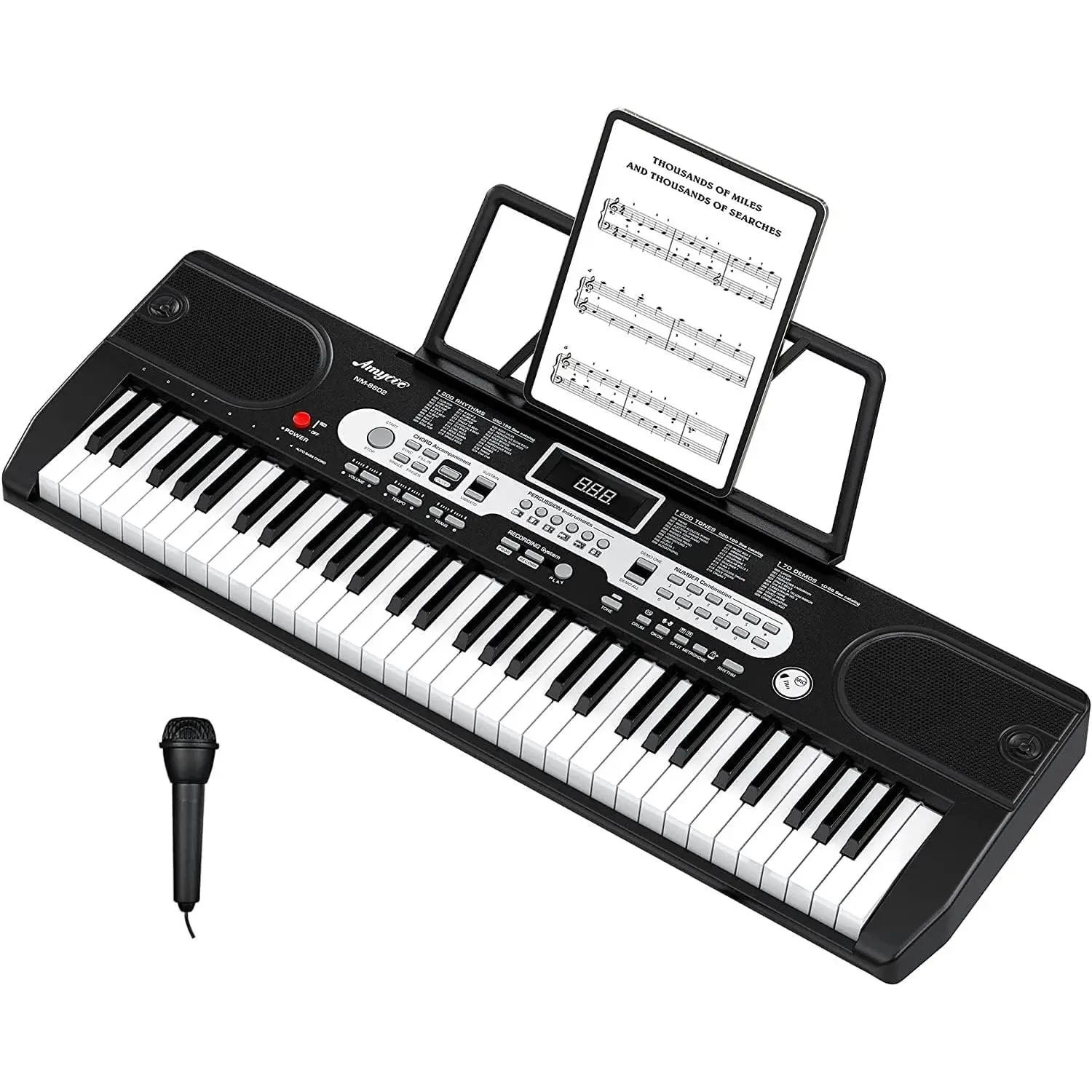 Digital Multifunction Keyboard Piano 61 Key Electric Piano with Microphone LCD Display Keynote Stickers Portable MP3 USB MIDI Microphone Feature