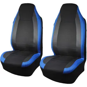 seat Covers Quality Carbon Fiber Air Mesh Fabric  Low High  Bucket  Pocket Arm Rest (2 Fronts - High Bucket, Blue)