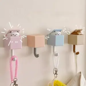 Cartoon Cat Decorative Hooks - Waterproof Sticky Hangers for Home Storage & Decoration Self Adhesive Hooks