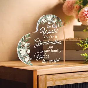 Christmas Grandma Gift Grandma Birthday Gift Acrylic Heart Shape Grandma Sign from Granddaughter Grandson Thoughtful Grandmother Gift Ideas (You're the World)