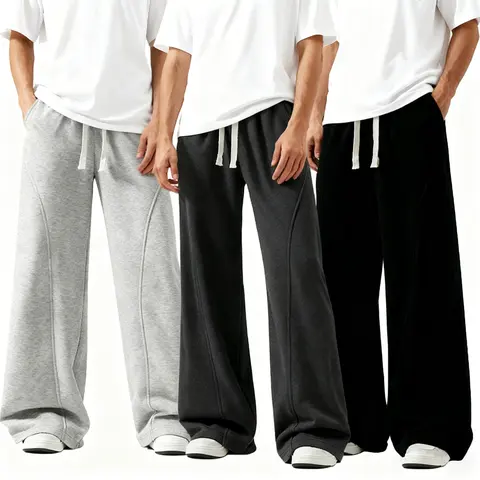 Men's Basic Cotton Mid Waist Plain Fleece Thermal Lined Drawstring Sweatpants - Casual Fashion Trousers, Loose Relaxed Comfy All Seasons Bottoms for Fall & Winter Daily Wear, Students