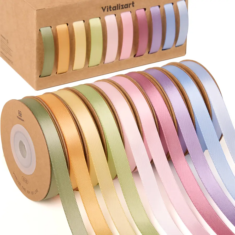 Vitalizart 3/8 in Double Face Satin Ribbon Set 10 Rolls 100 yd for Gift Wrapping Bouquets Bows Weddings Birthdays Baby Showers and Crafts sohochic