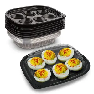 MT Products Plastic Deviled Egg Food Trays | Disposable Container with Clear Lids - Set of 12