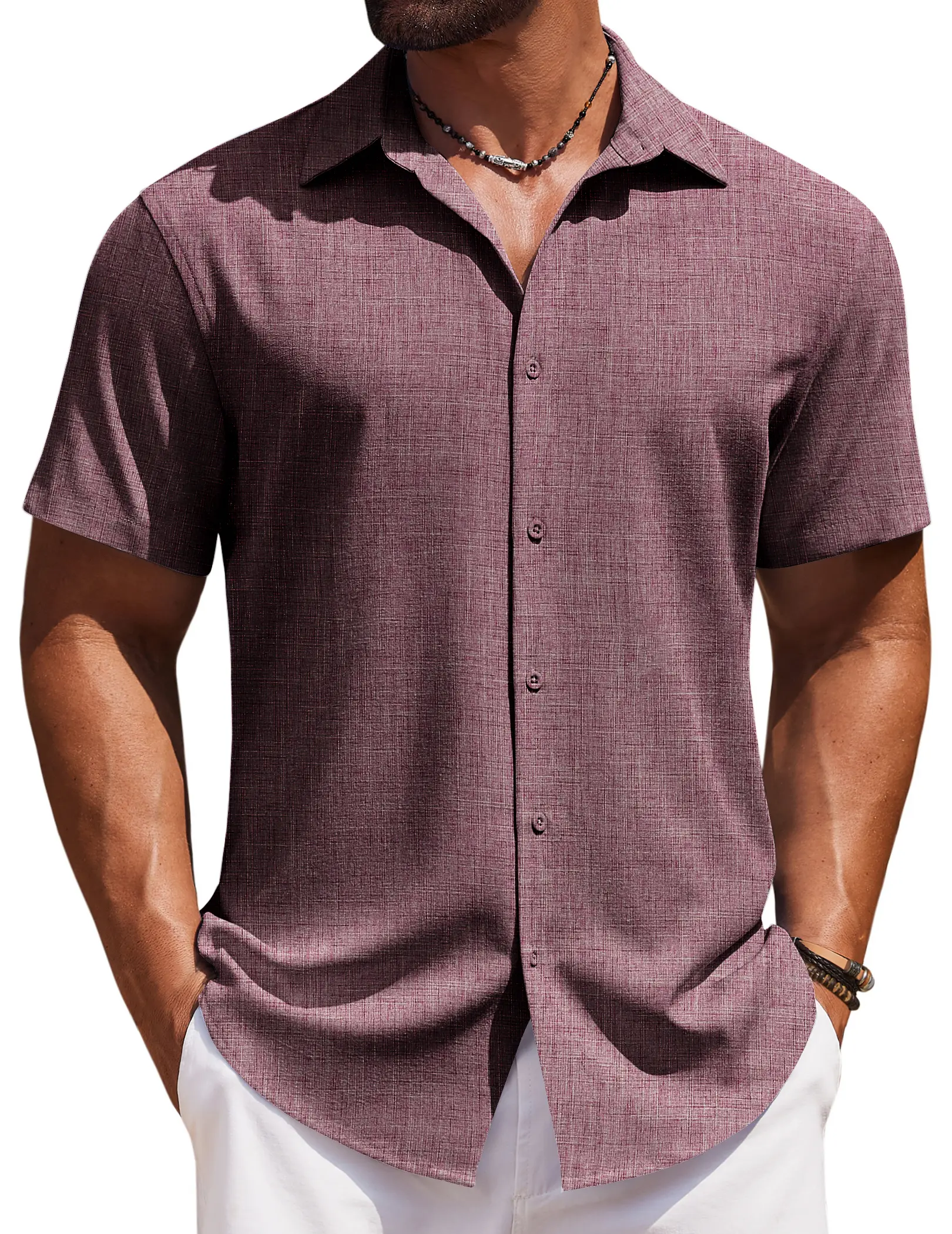 COOFANDY Mens Button Down Shirt Short Sleeve Casual Shirts Beach Summer Linen Shirts Wedding Vacation Shirt