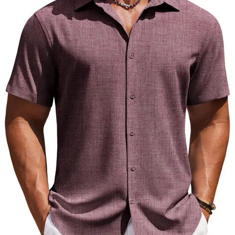 COOFANDY Mens Button Down Shirt Short Sleeve Casual Shirts Beach Summer Linen Shirts Wedding Vacation Shirt