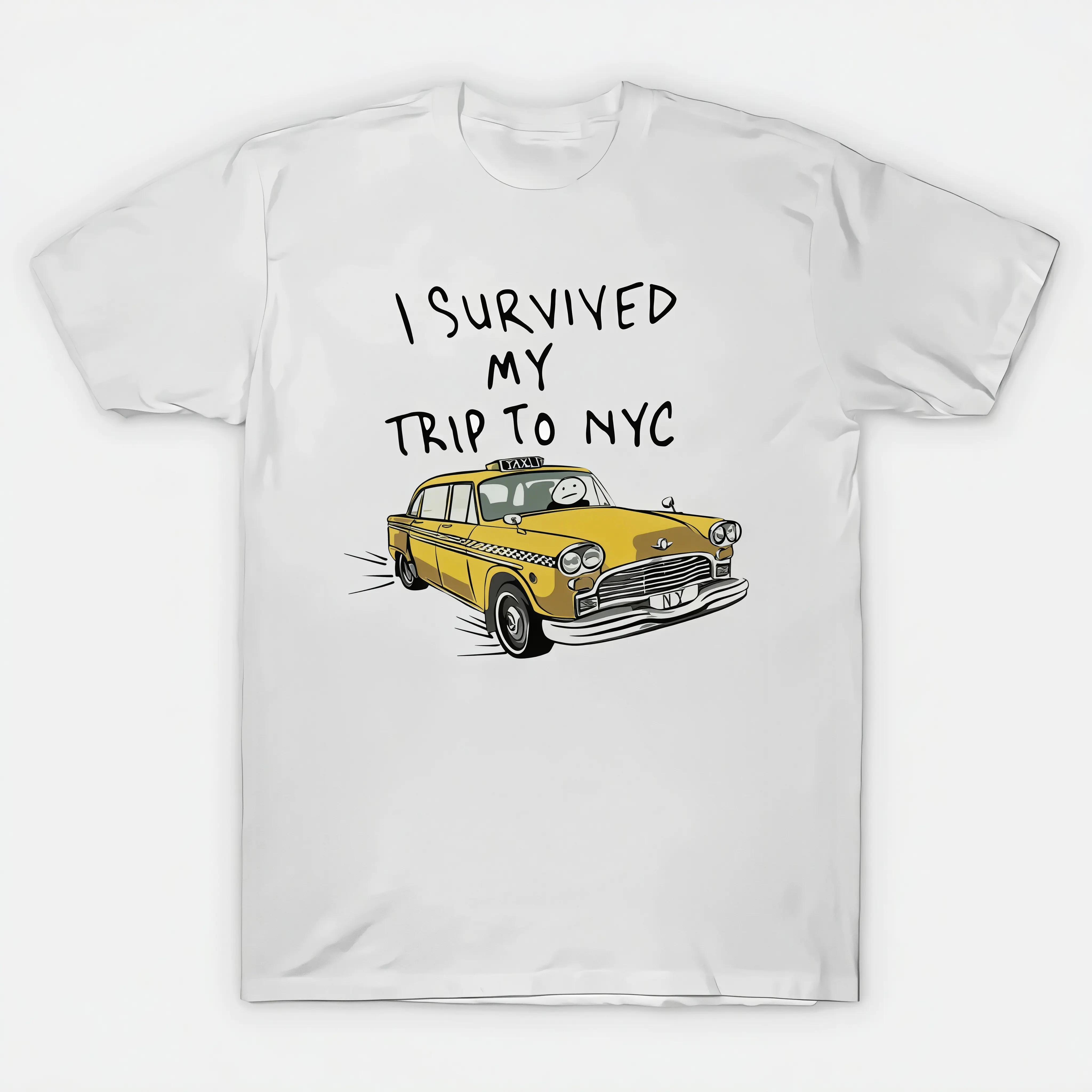 Unisex Casual T-Shirt with Cartoon Print & NYC Slogan Art, Breathable Cotton Short Sleeve Streetwear Top, Menswear Style, Tshirt