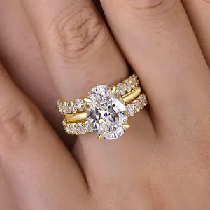 Maxine Luxury 4.0ct Oval Cut 3PC 5A Cubic Zirconia Engagement Ring Set - Women's Wedding Ring Jewelry for Proposal, Anniversary, Wedding Ring Set